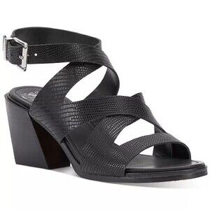 VINCE CAMUTO Black Deverey Stacked Heel Leather Sandals Size 7M /37.5 New